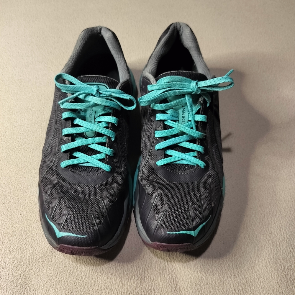 Hoka One One Torrent Trail Running, Black and Teal Athletic Shoes Women's, 9.5.